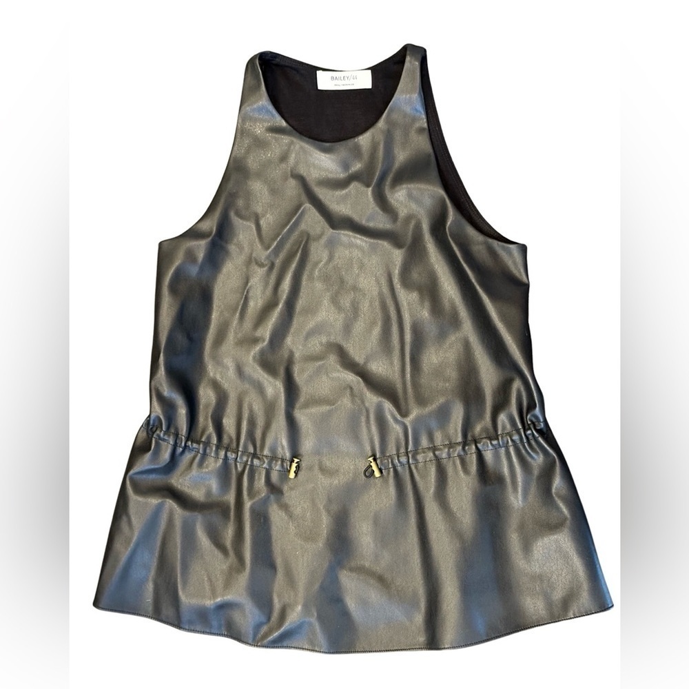 BAILEY 44 Vegan Leather Tank Top Black/Gold Accent Women’s Size Small.